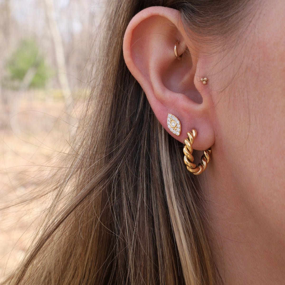 EAR-GPL The Eye single earring, 925 silver plated with 18k