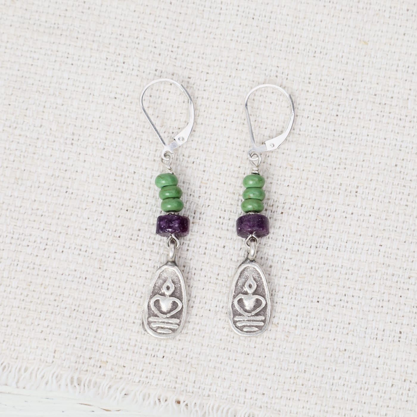 EAR Green Turquoise Lepidolite & Buddha Earrings