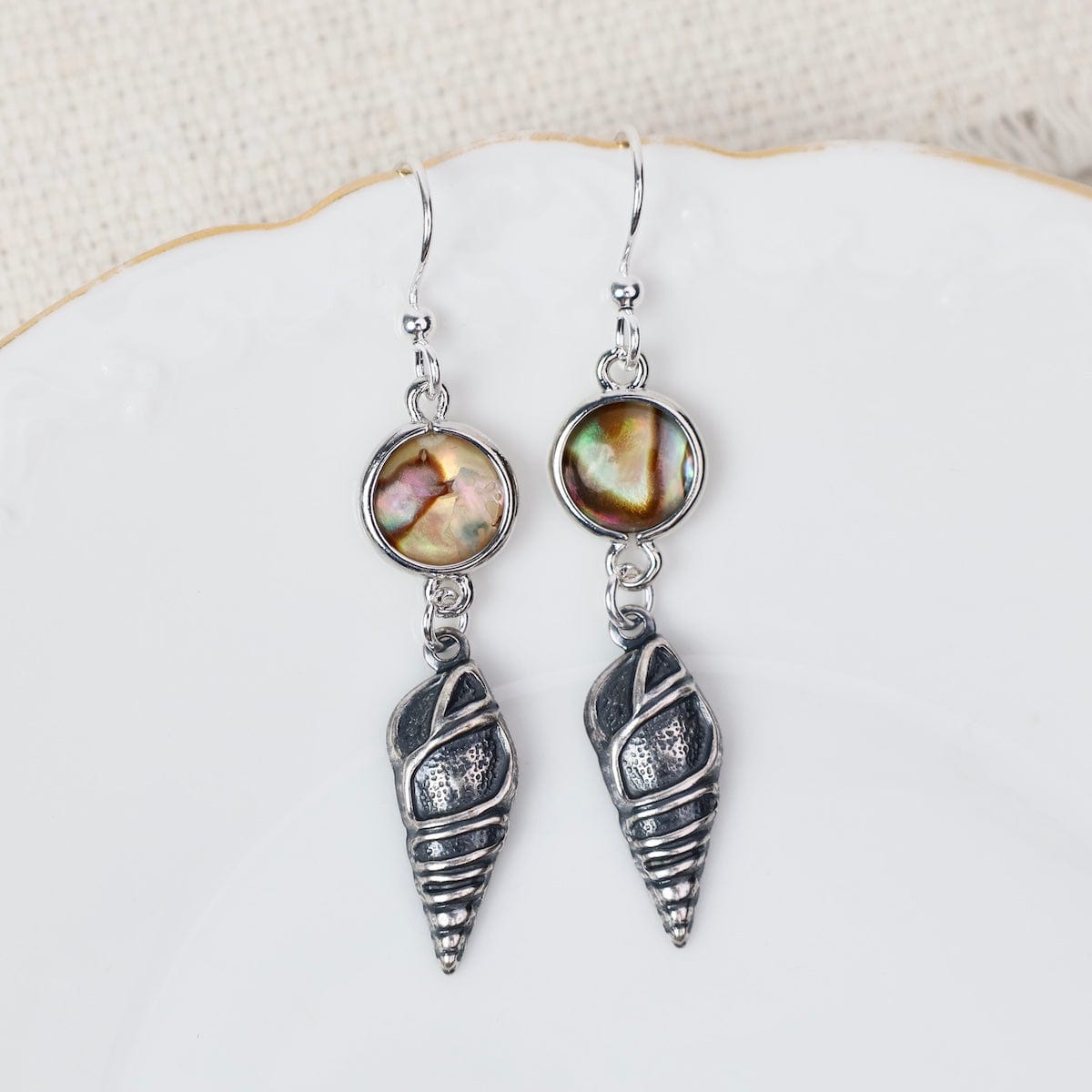 EAR-JM Paua Shell with Silver Plated Shell Earrings - Pla