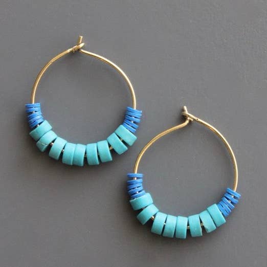 EAR-JM Turquoise and Blue Vulcanite Hoop Earrings