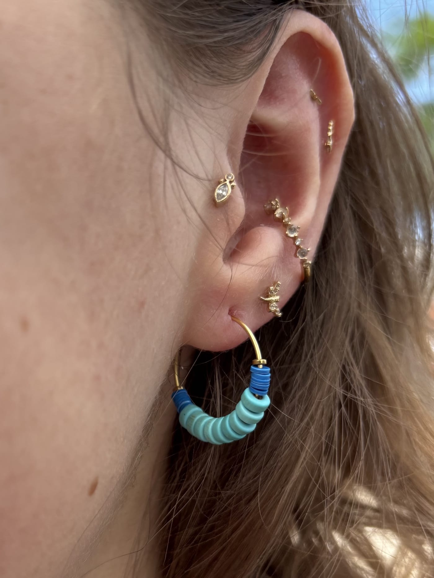 EAR-JM Turquoise and Blue Vulcanite Hoop Earrings