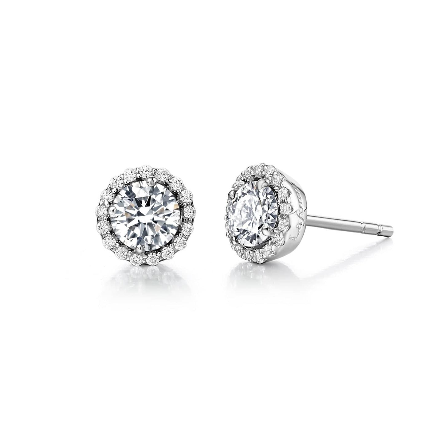 EAR-PPL Platinum Plated Diamond Halo Stud Earrings