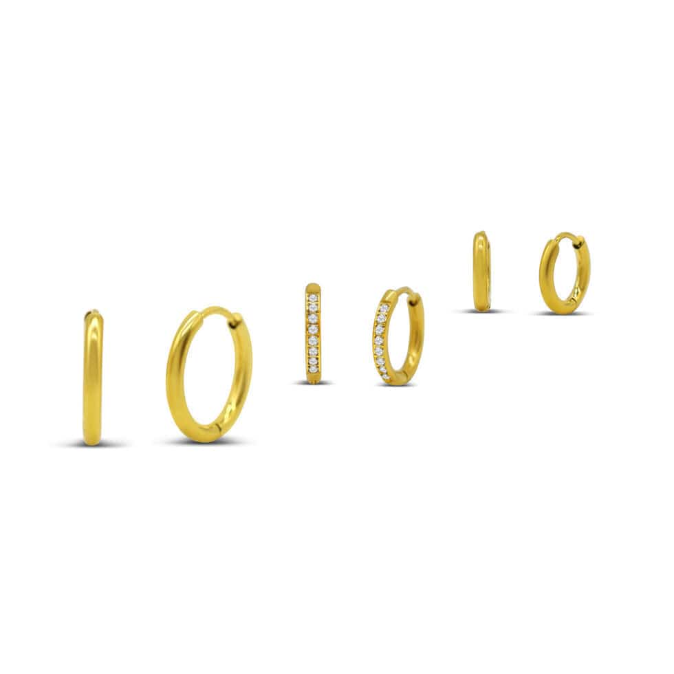 EAR-S.STL Gold Hoop Hoop Horray! Set of 3 Pairs of Waterproof Hoops Earrings