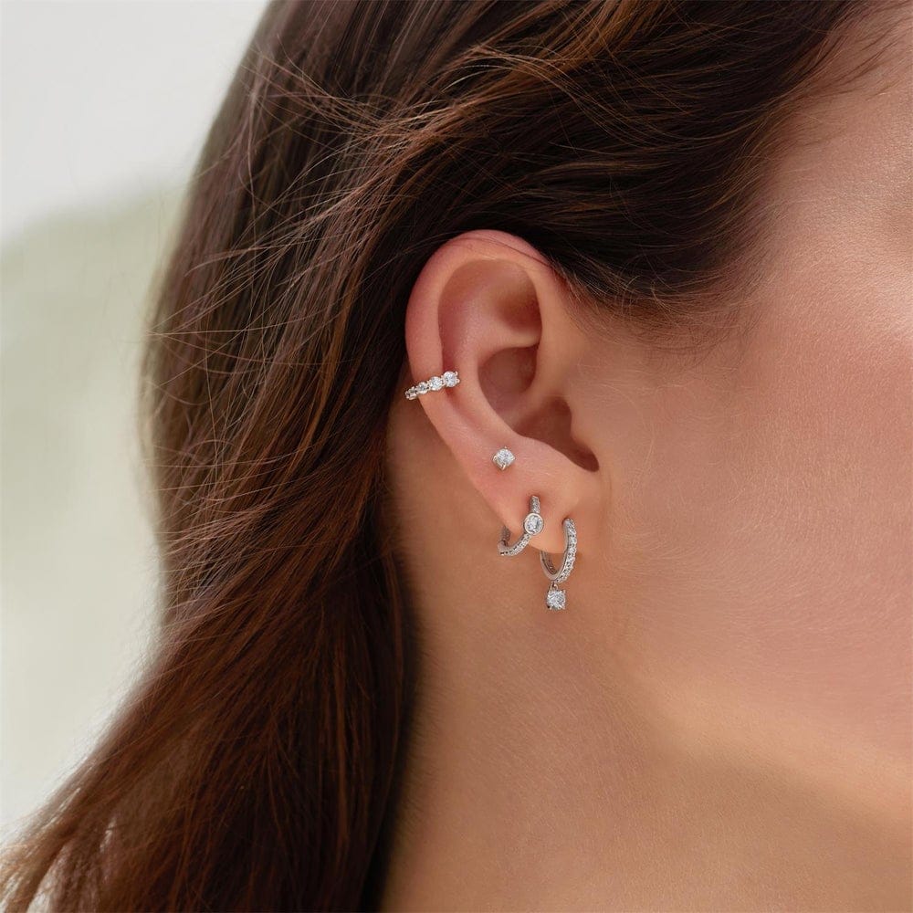 EAR Silver Pave Row & Bezel Set Huggie Hoop Earrings
