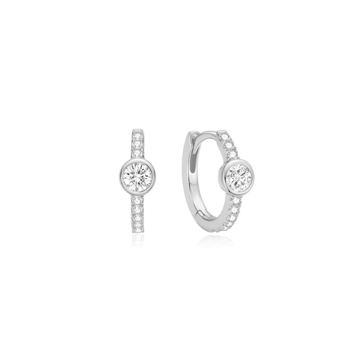 EAR Silver Pave Row & Bezel Set Huggie Hoop Earrings