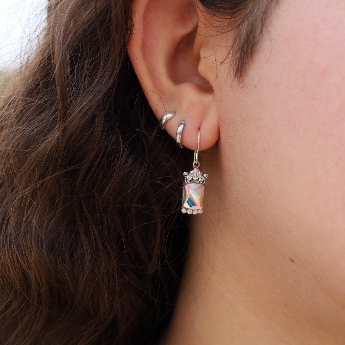 EAR-SPL Crystal Aurora Borealis Mosaic Mirror Earrings