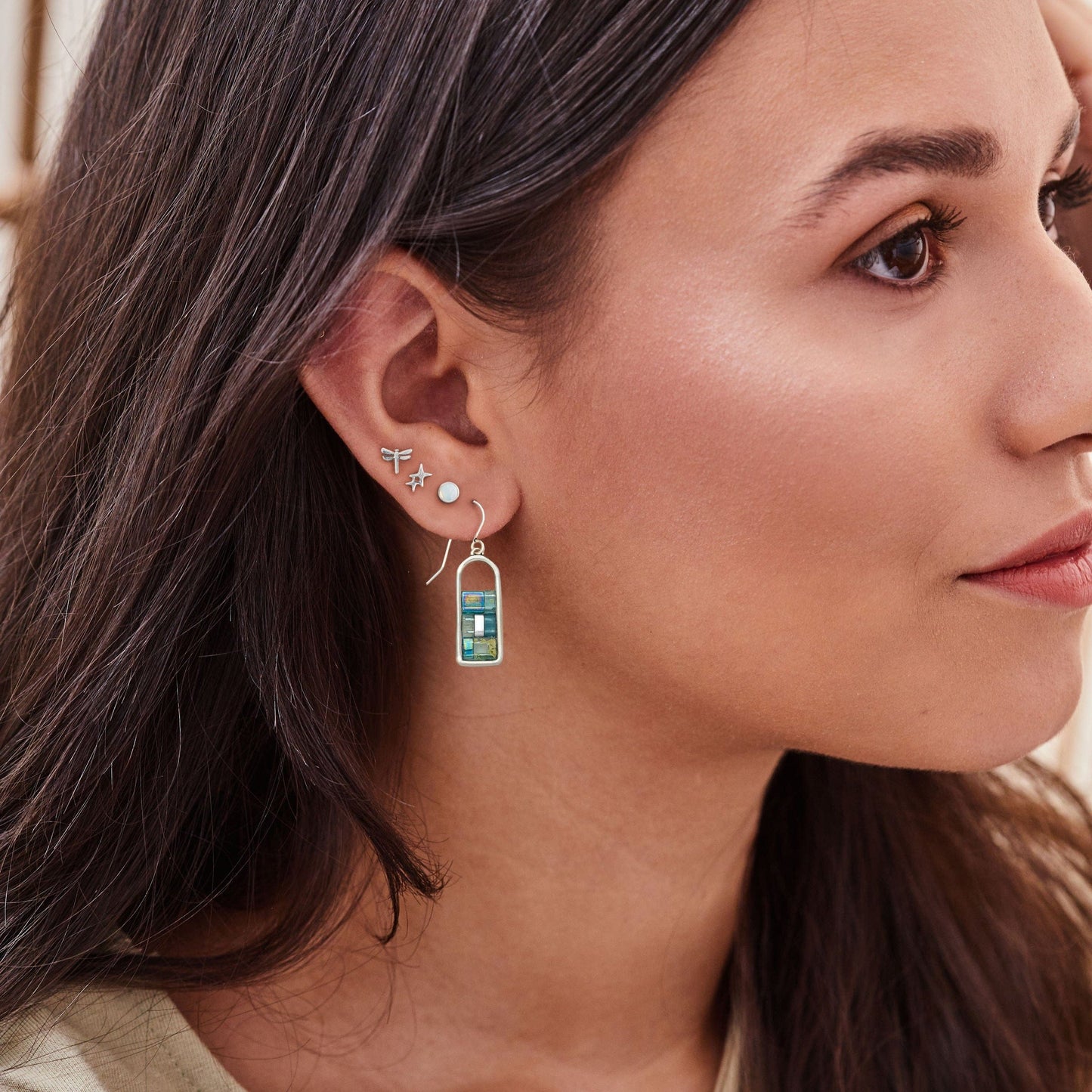 EAR-SPL Good Karma Miyuki Frame Earrings - Marine & Silver