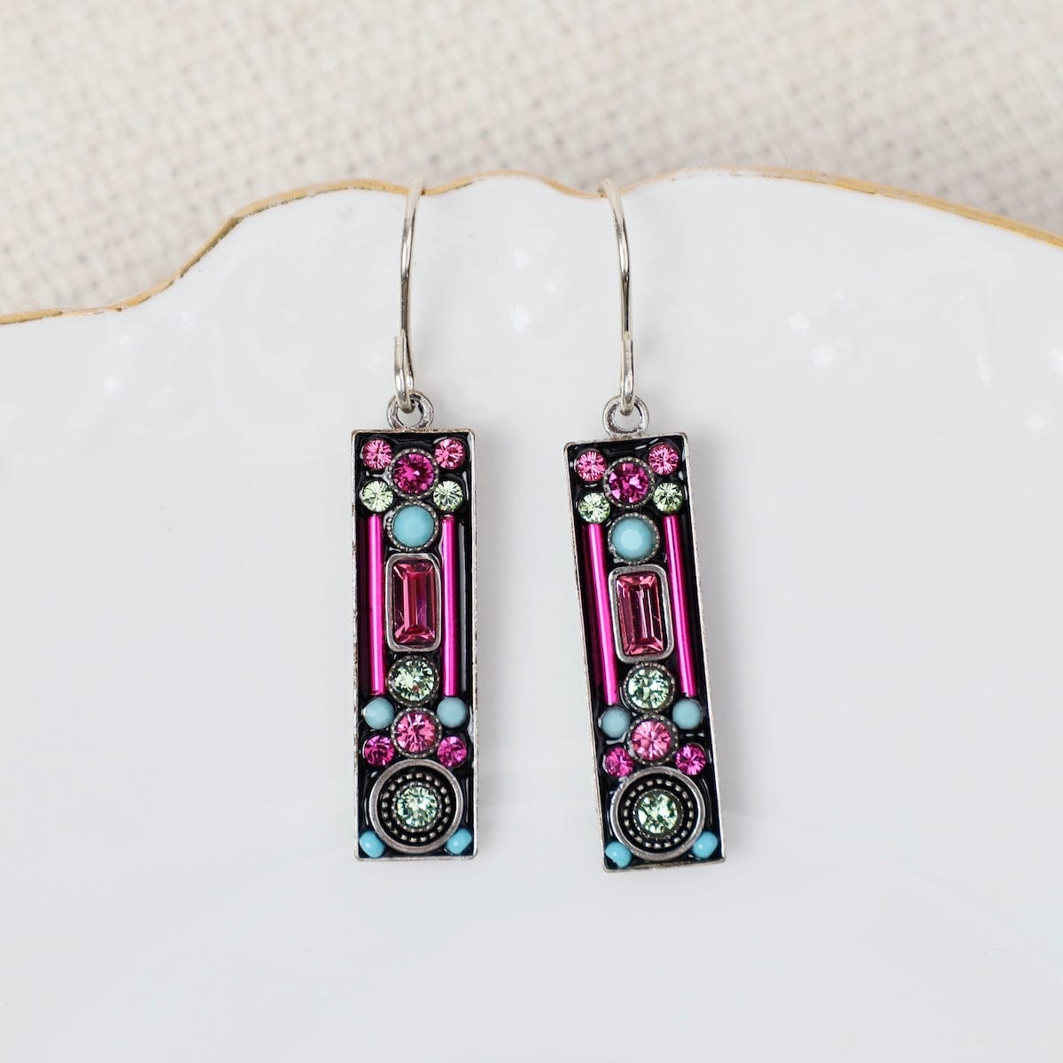 EAR-SPL Rose Architectural Long Rectangle Earrings