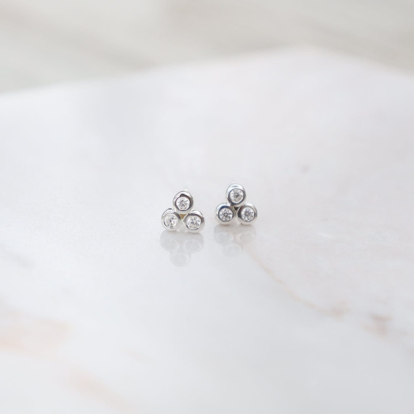 EAR Sterling Silver Cluster Of Bezel CZ's
