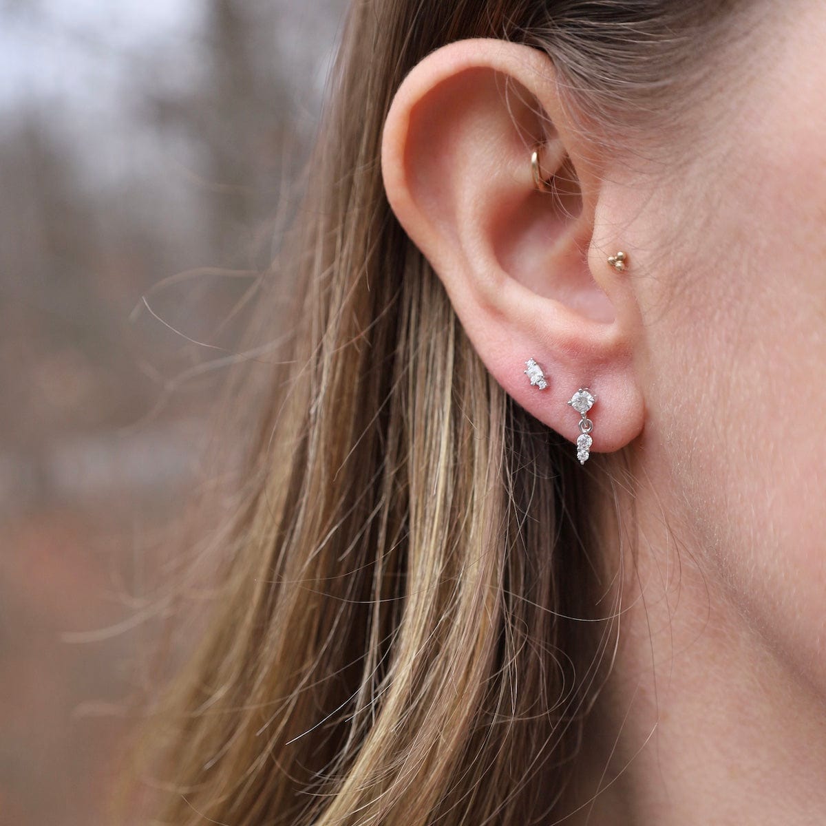 EAR Sterling Silver CZ with Marquise Drop Barbell Stud Single Earring