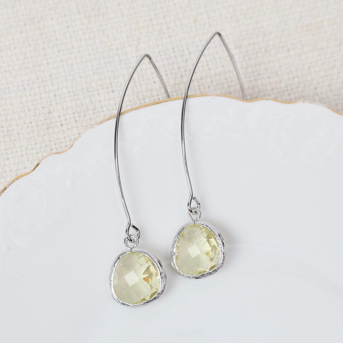 EAR Sterling Silver Long Crystal Drop  - Citrine