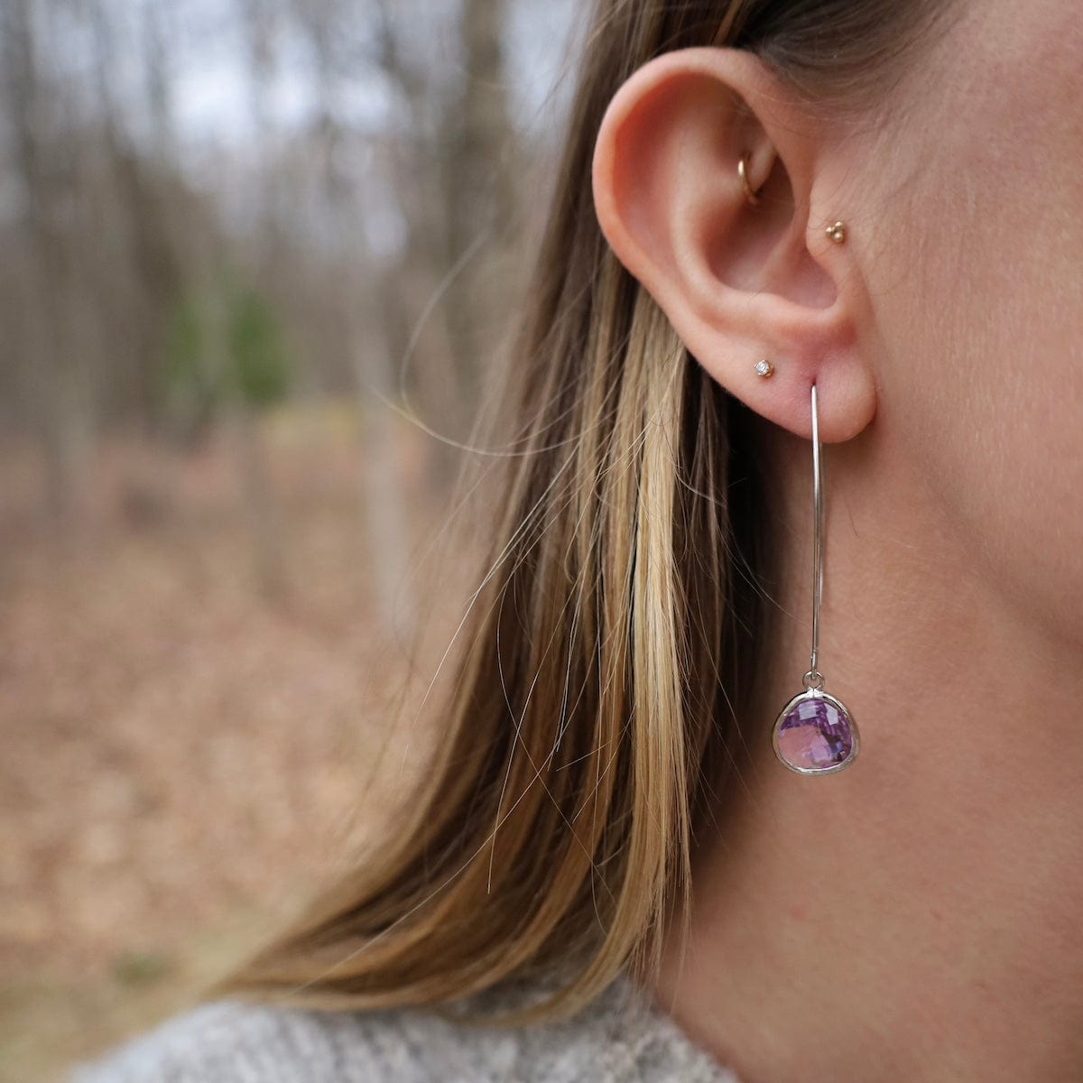 EAR Sterling Silver Long Crystal Drop - White Snow