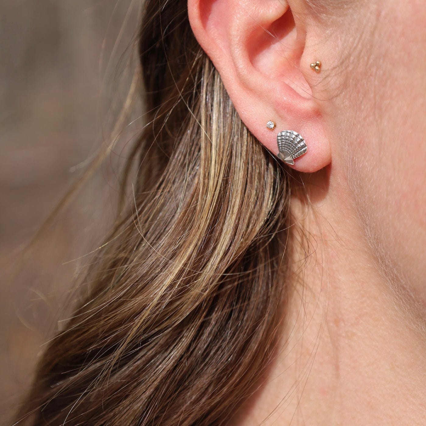 EAR Sterling Silver Shell Post Earrings