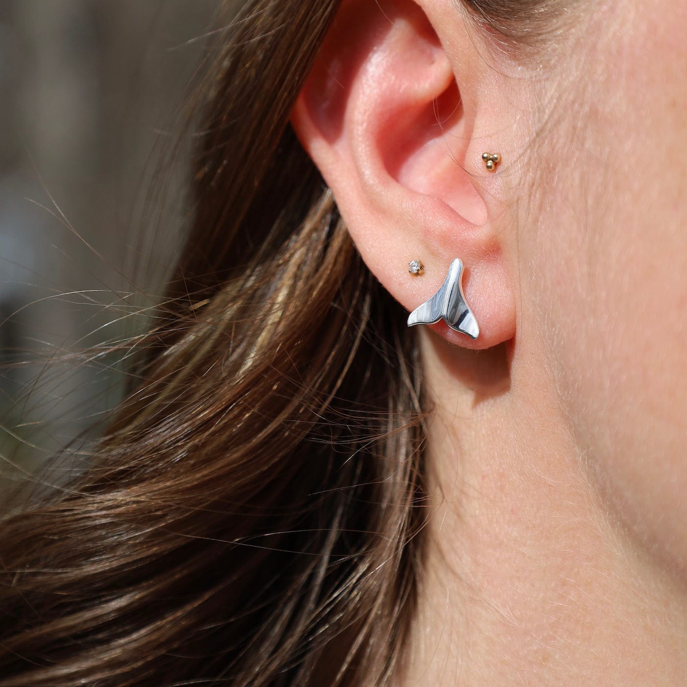 EAR Sterling Silver Small Whale Tail Post Earrings