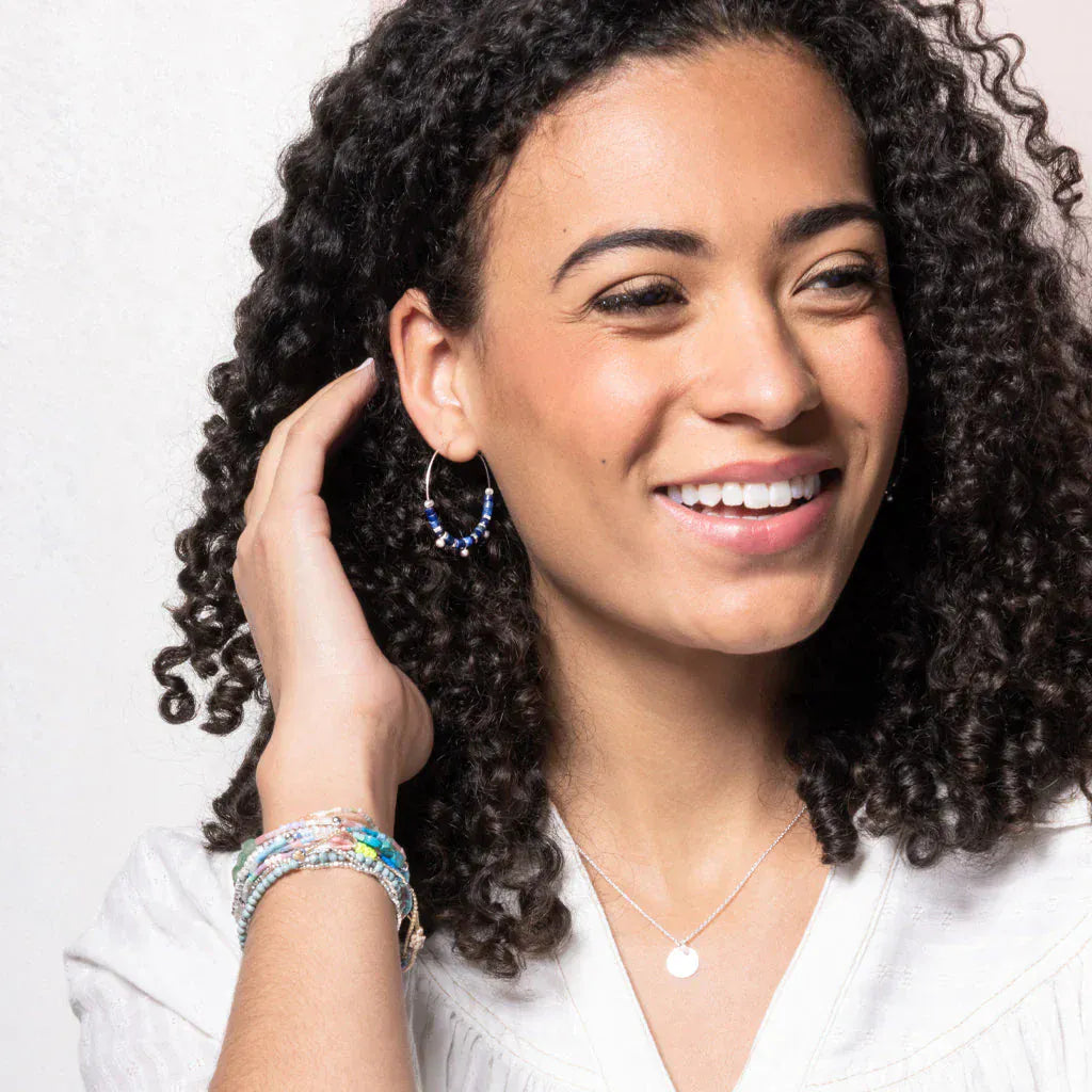 EAR Stone Disc Hoop Earring - Lapis/Silver