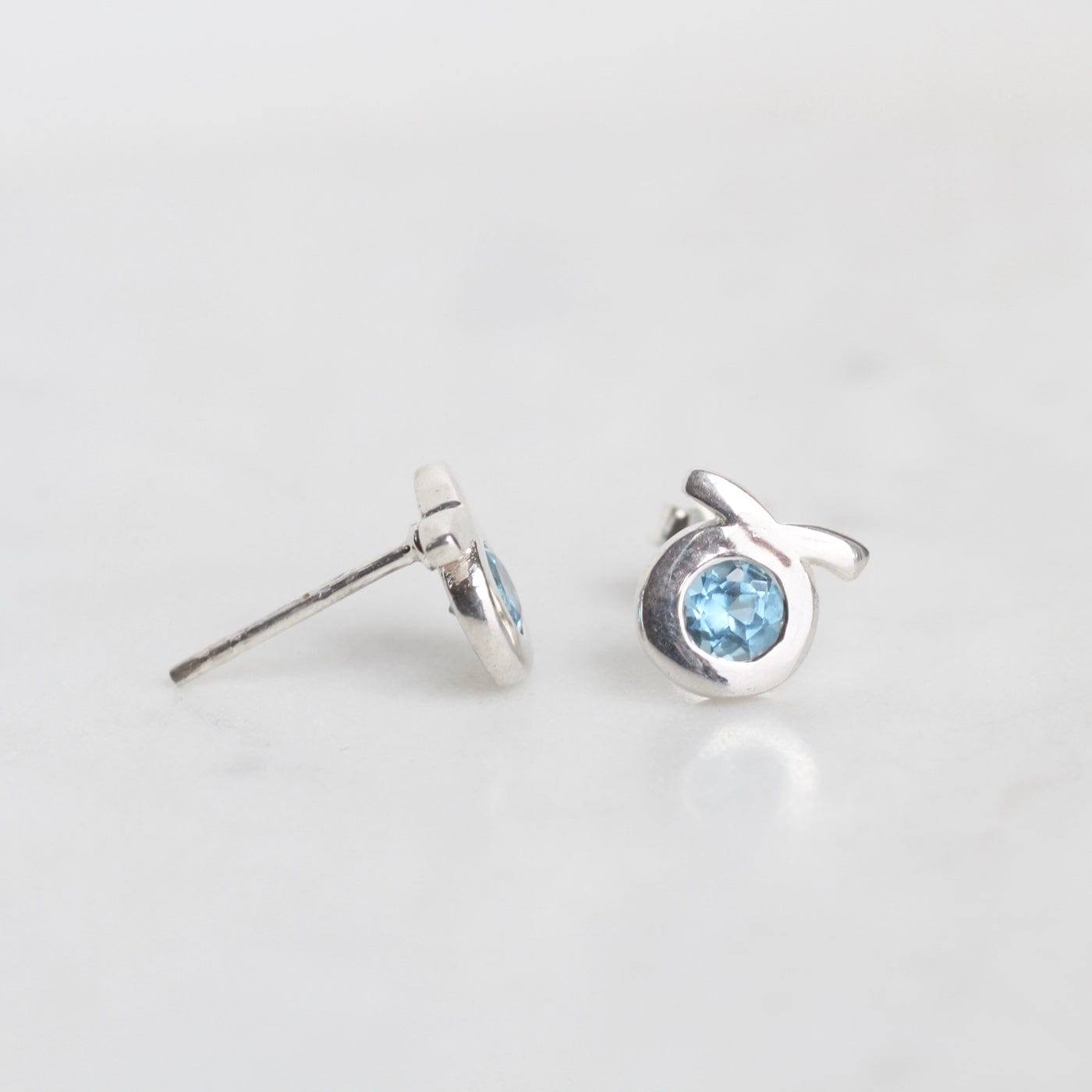 EAR Swiss Blue Topaz Twist Bezel Post Earring