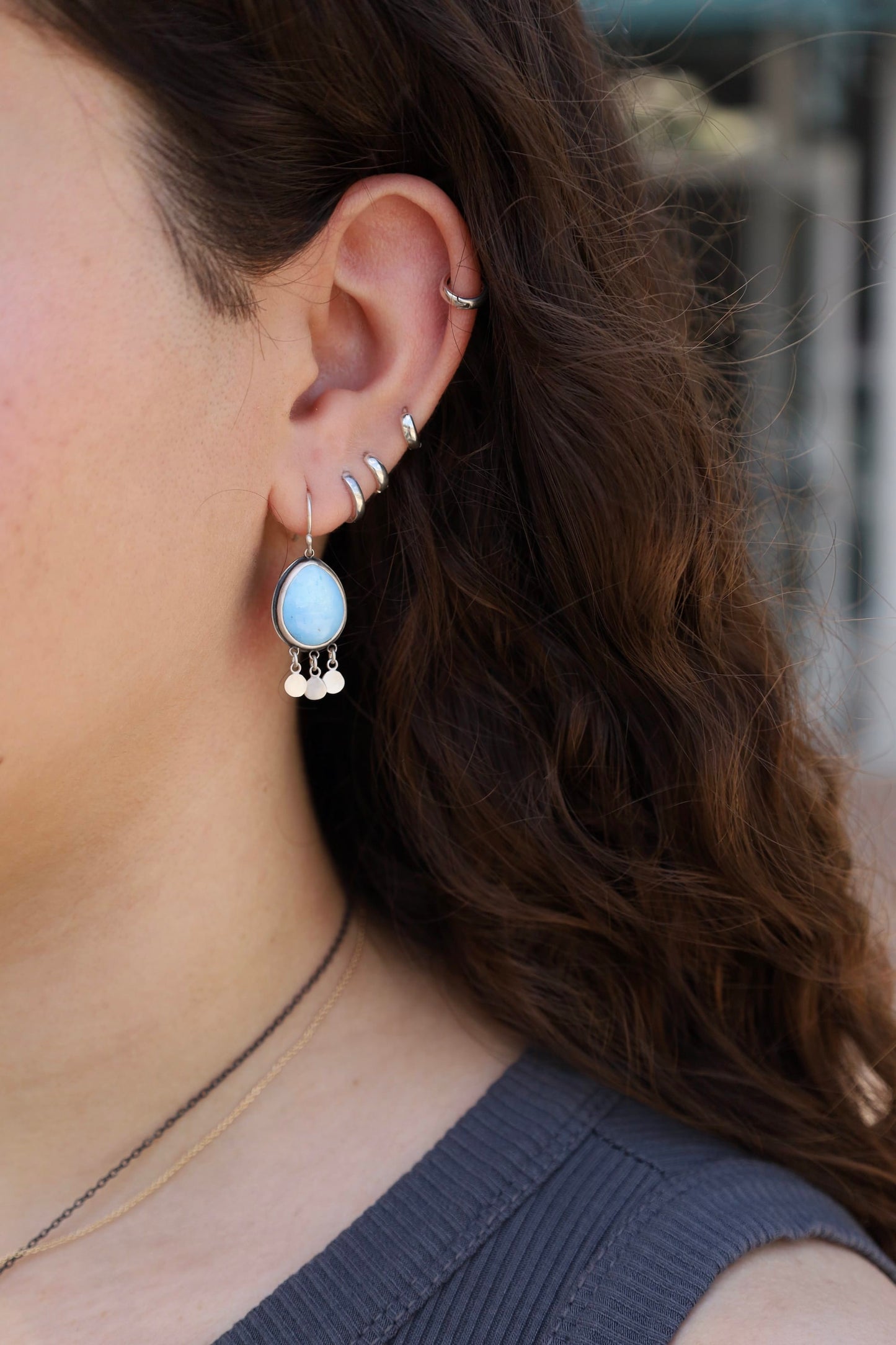 EAR Turquoise Teardrops with Silver Fringe