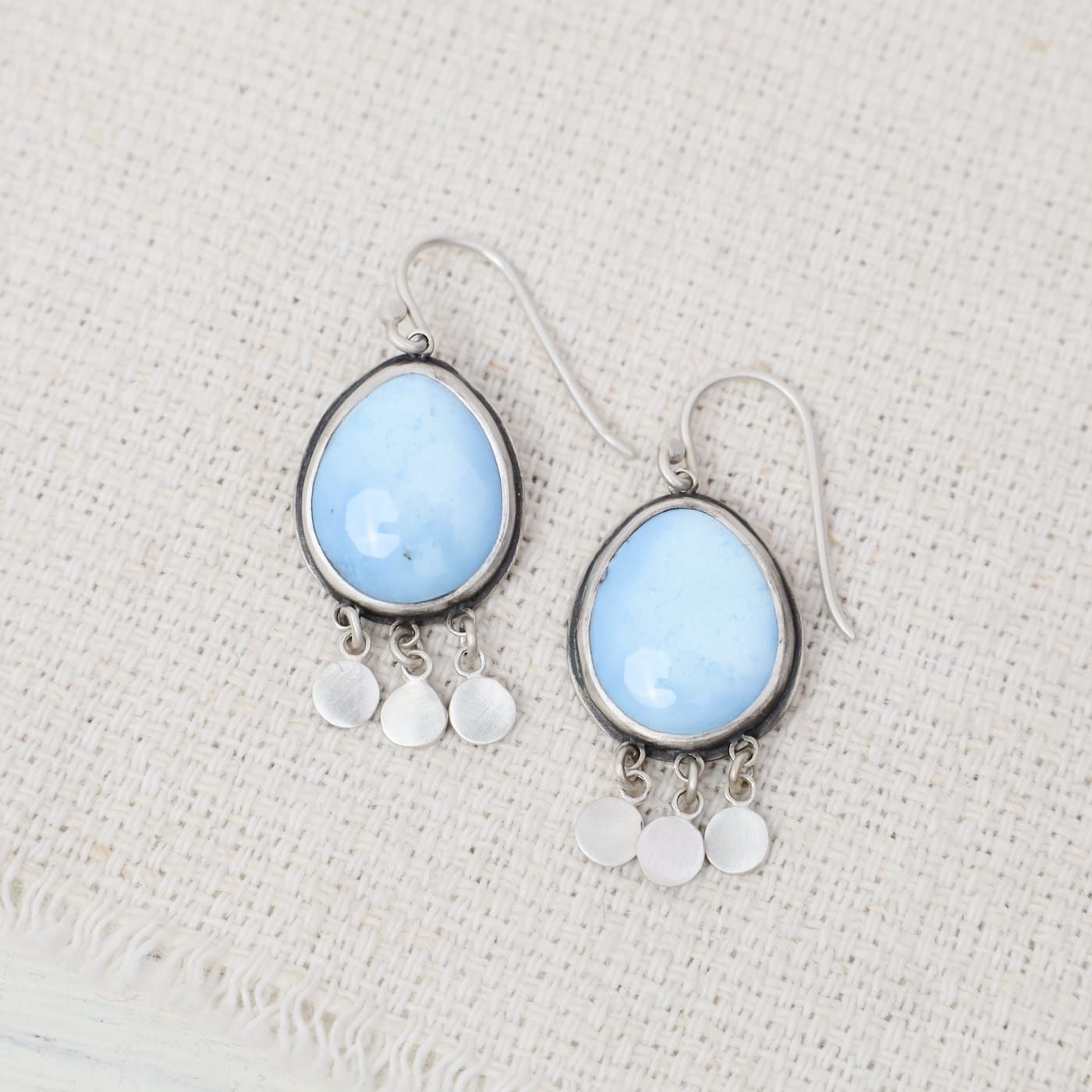EAR Turquoise Teardrops with Silver Fringe