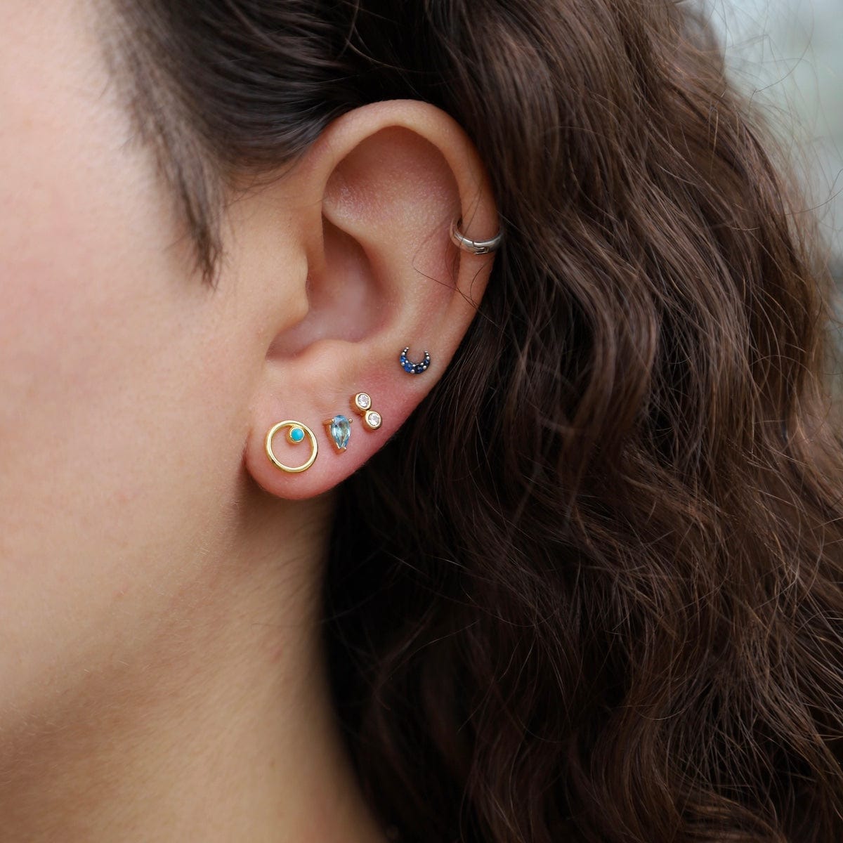 EAR-VRM Gold Vermeil Bezel Set Double CZ Stud Earrings