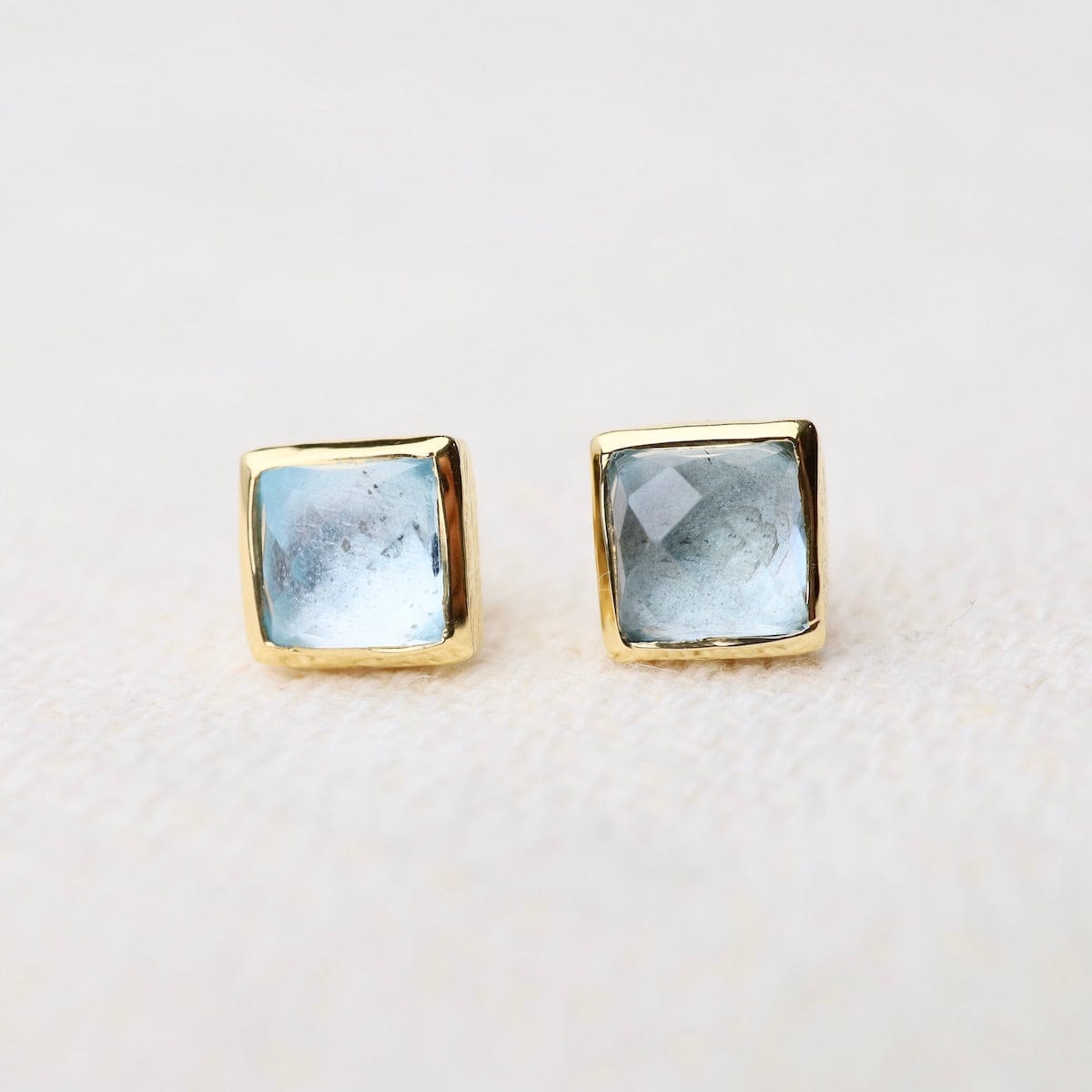 EAR-VRM Madeline Stud Earrings - Vermeil Square - Blue Topaz