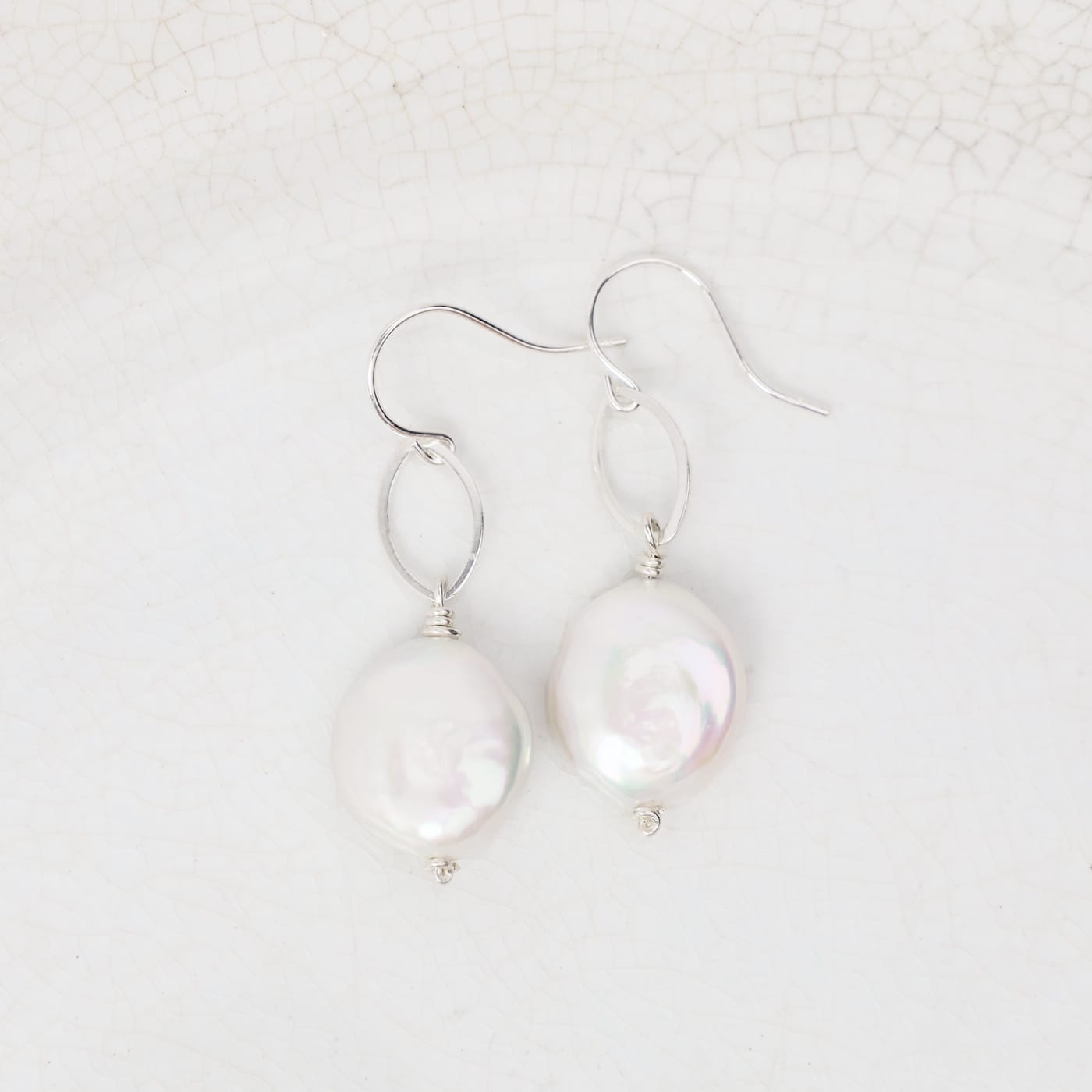 EAR White Coin Pearl Drop Earrings