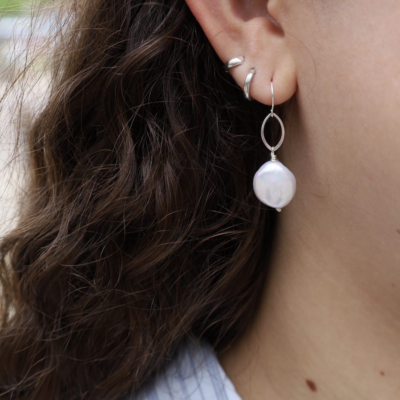 EAR White Coin Pearl Drop Earrings