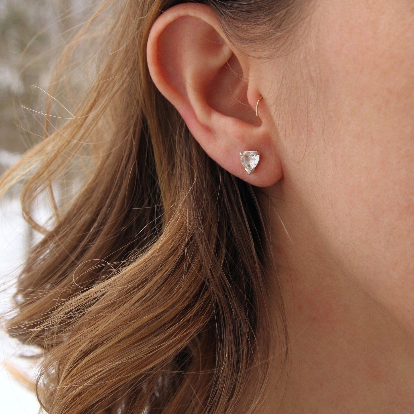 EAR White Topaz Heart Post Earring