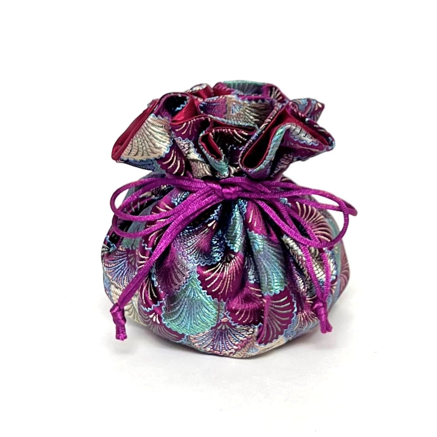 GIFT Burgundy & Green Seashells Brocade Jewelry Pouch