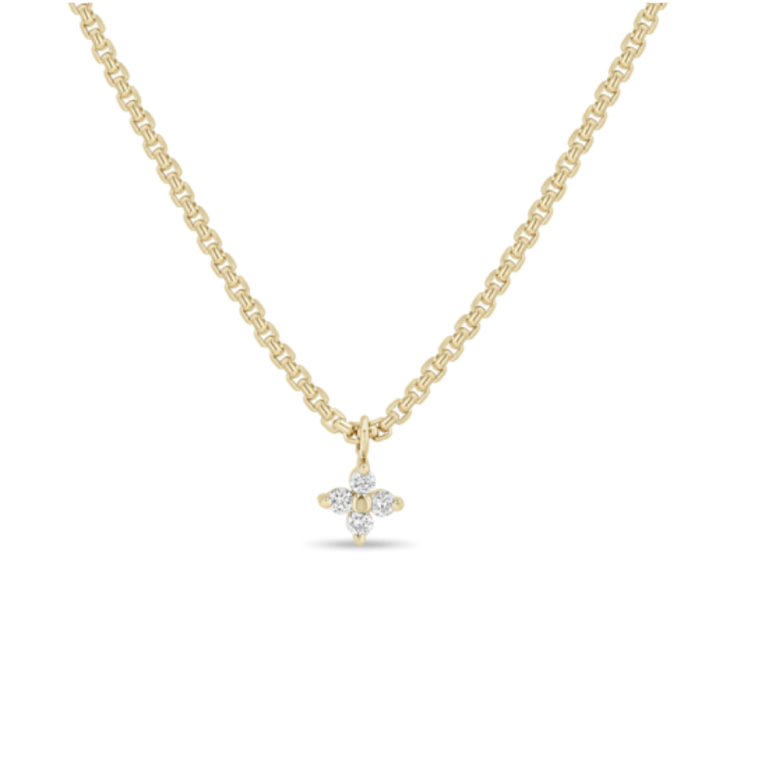 NKL-14K 14K Gold Small Prong Set Quad Diamond Dangle Necklace