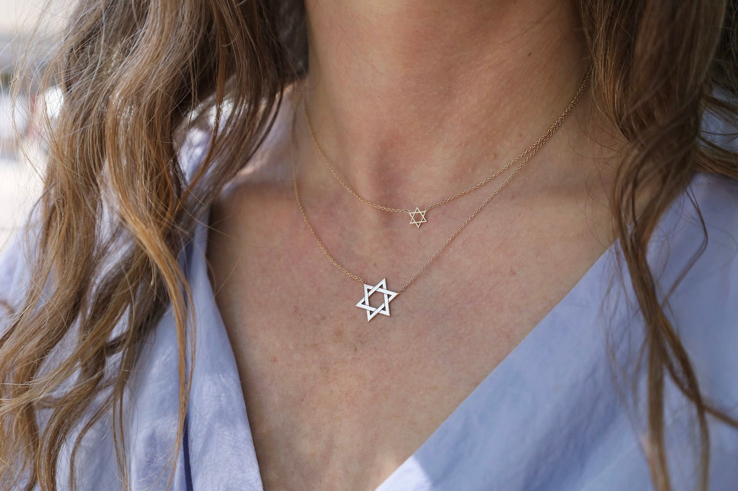 NKL-14K 14k Midi Bitty Star of David Necklace