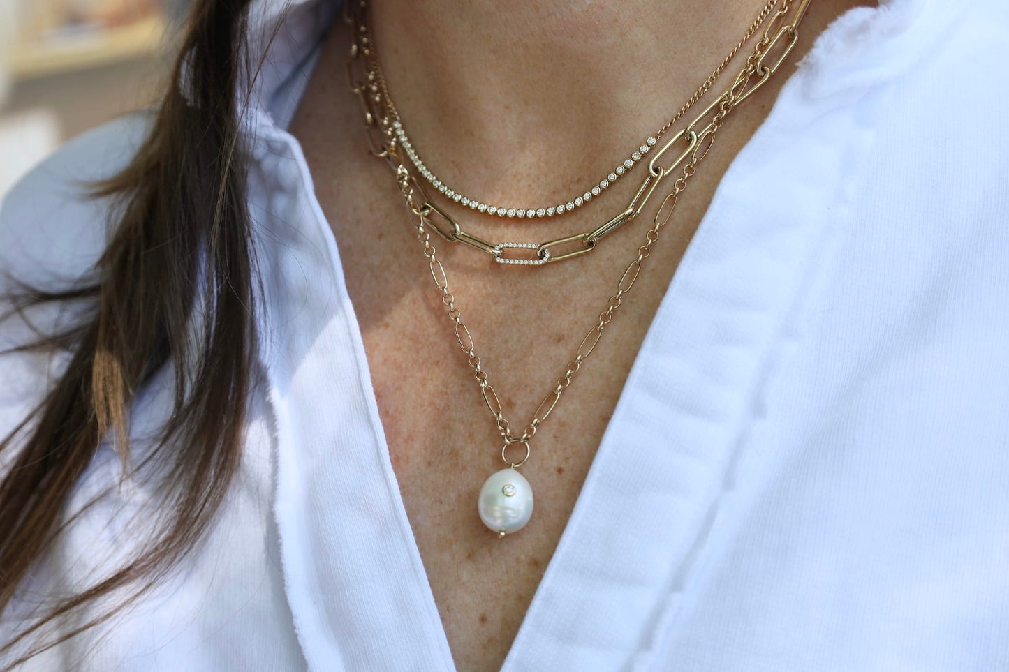 NKL-14K 14k Pavé Diamond Link Large Paperclip Chain Necklace