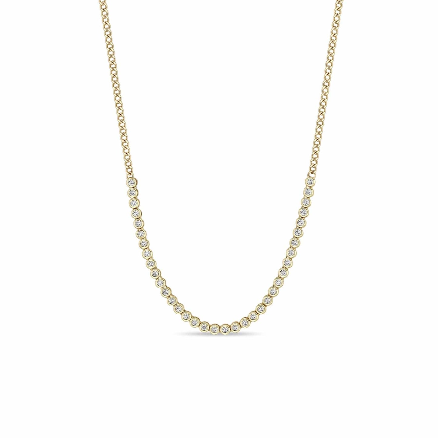 NKL-14K 14k Small Diamond Bezel Tennis Segment Curb Chain Necklace