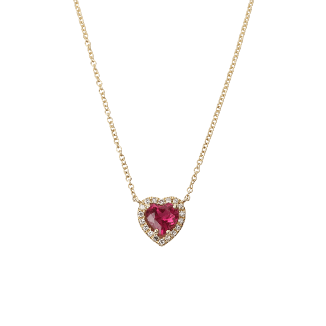 NKL-14K 14k Yellow Gold One of a Kind Heart Shape Rubelite