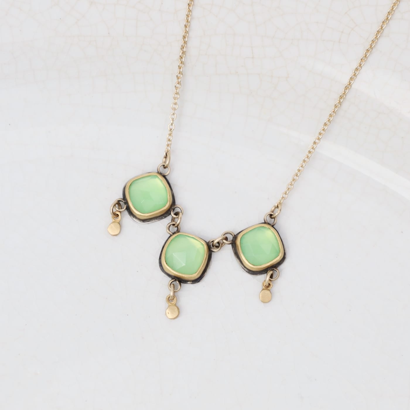 NKL-14K Chrysoprase Necklace with Gold Drops