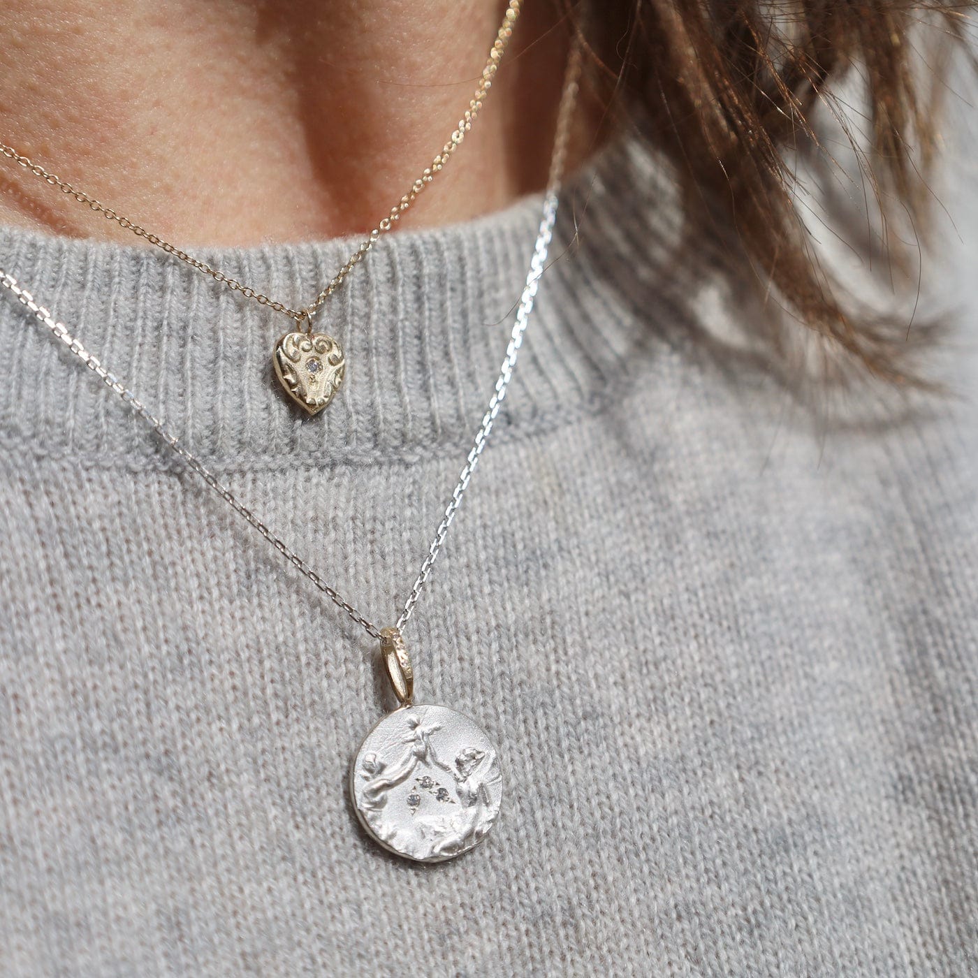 NKL-14K Delicate Heart  14K Gold Necklace Artifact Necklace