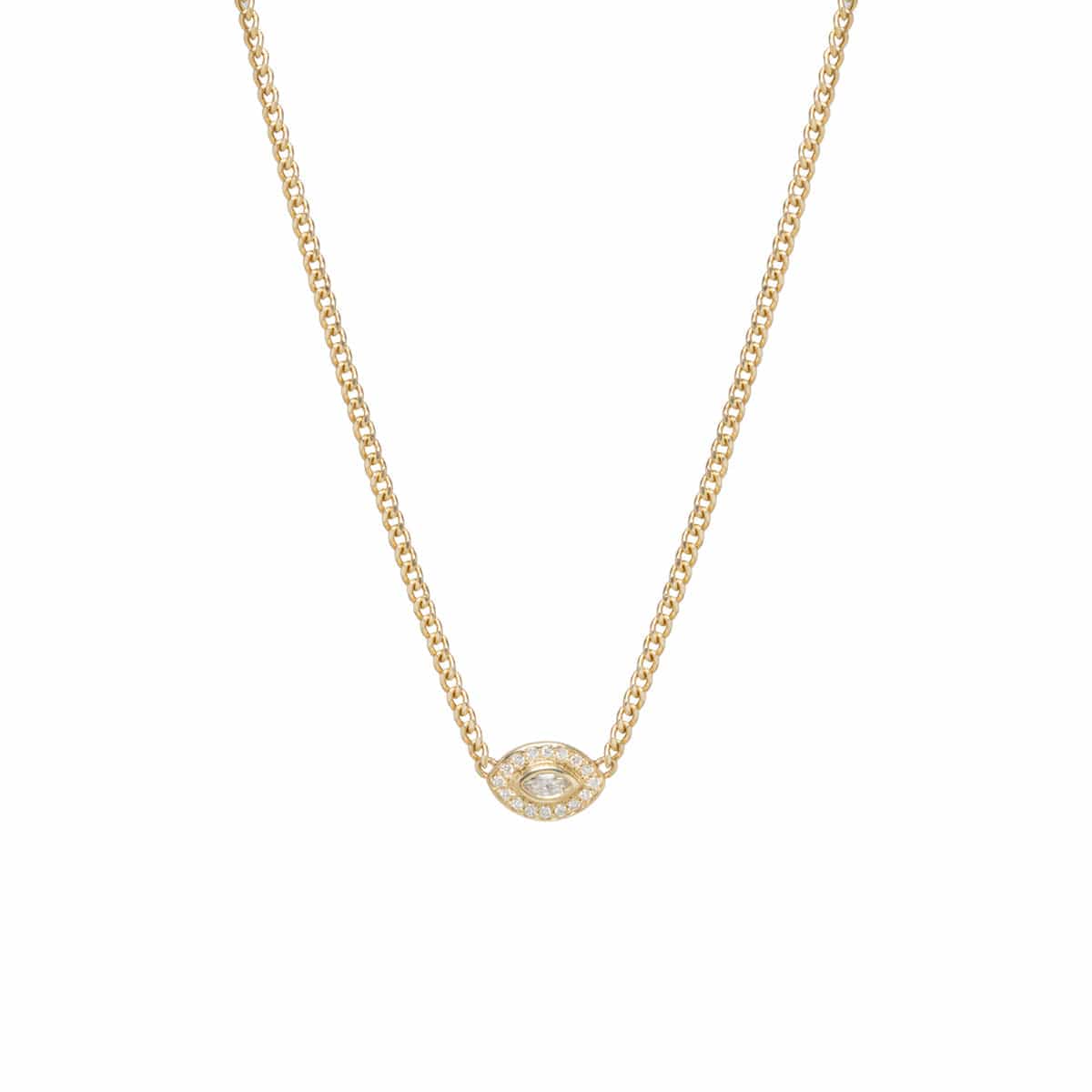 NKL-14K Marquise Diamond Halo Necklace