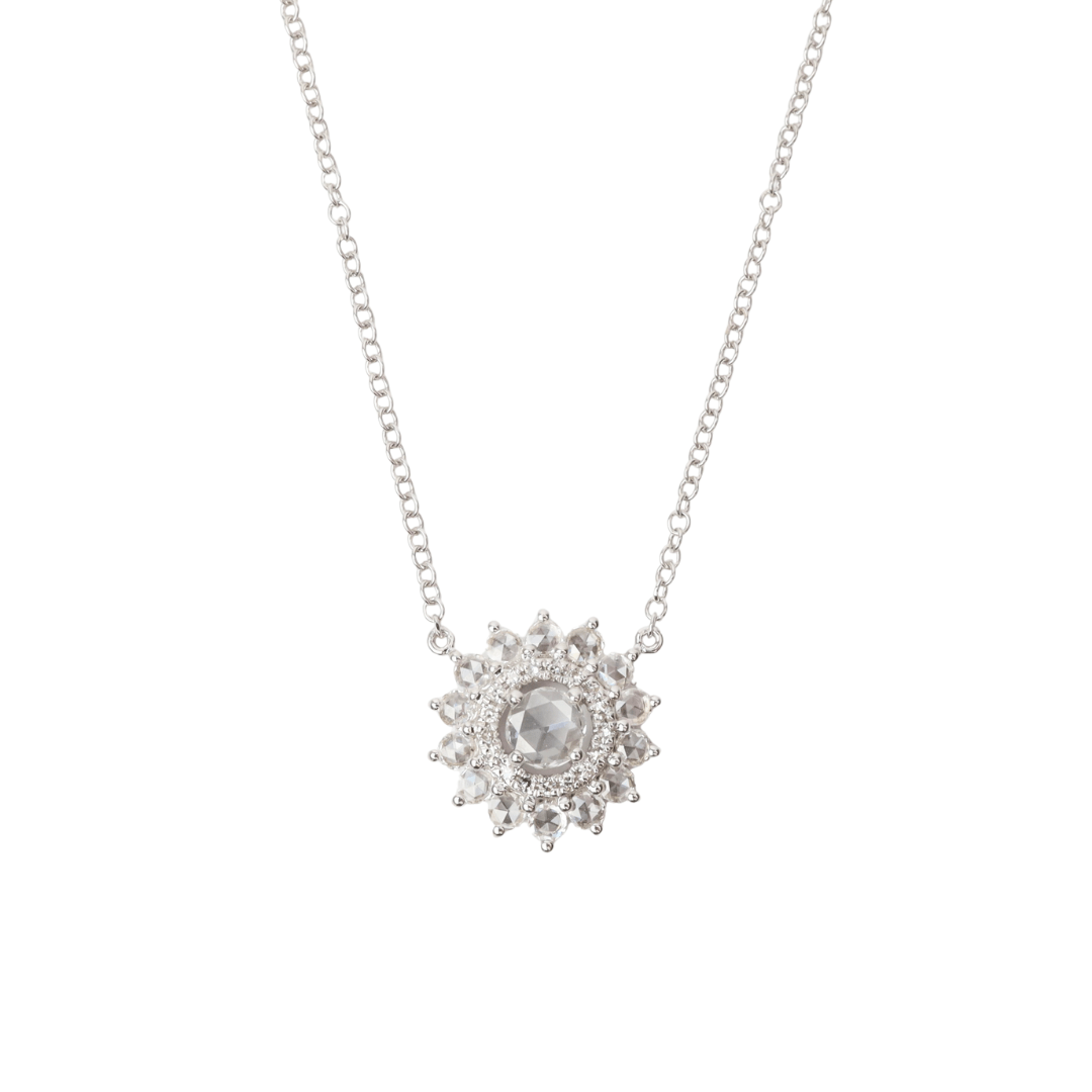 NKL-14K Rose Cut Diamond Halo Necklace
