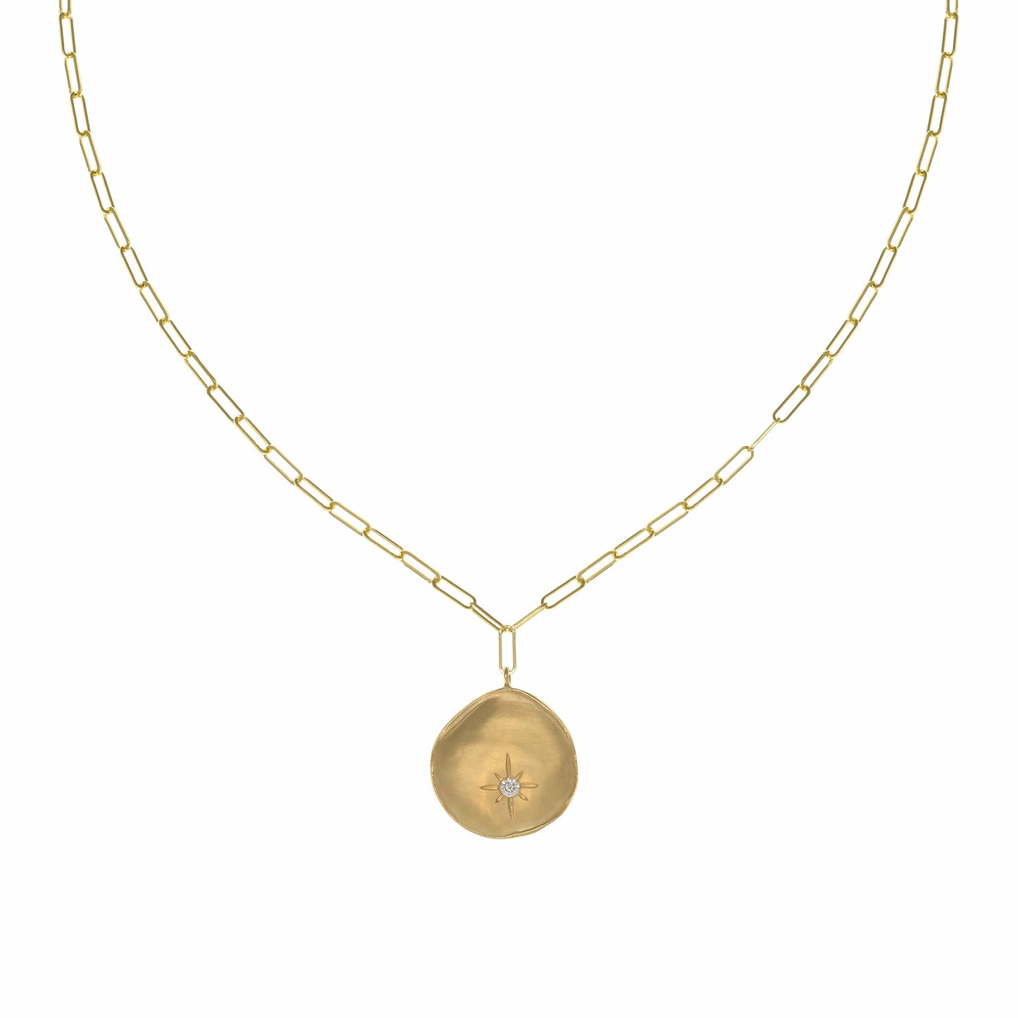 NKL-18K Luna Star Coin Paper Clip Diamond Necklace