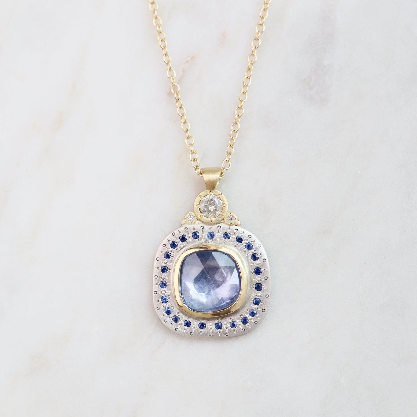 NKL-18K One of a Kind Blue Sapphire 18k & Sterling Silver Necklace