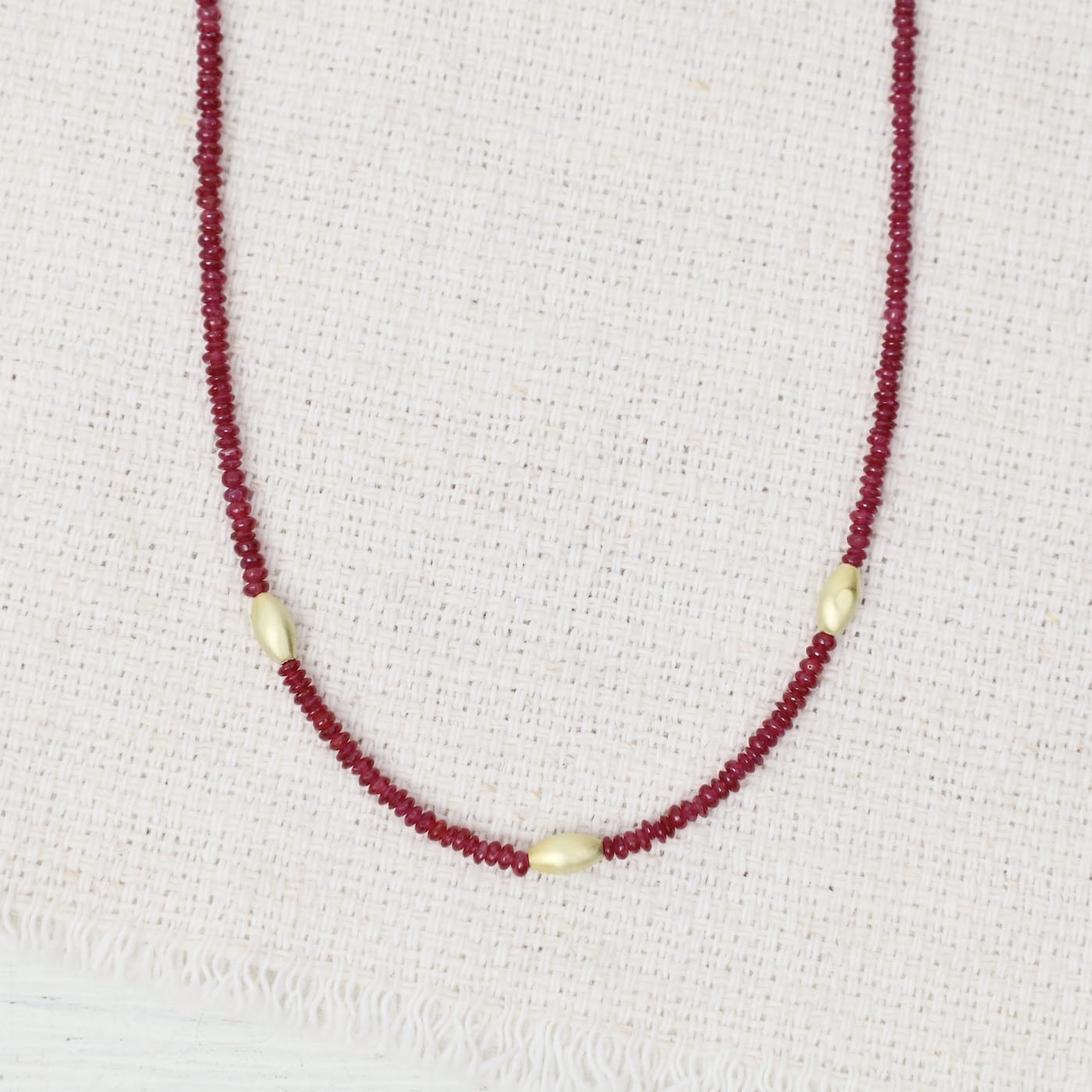 NKL-20K Ruby Necklace with Gold Rice Beads