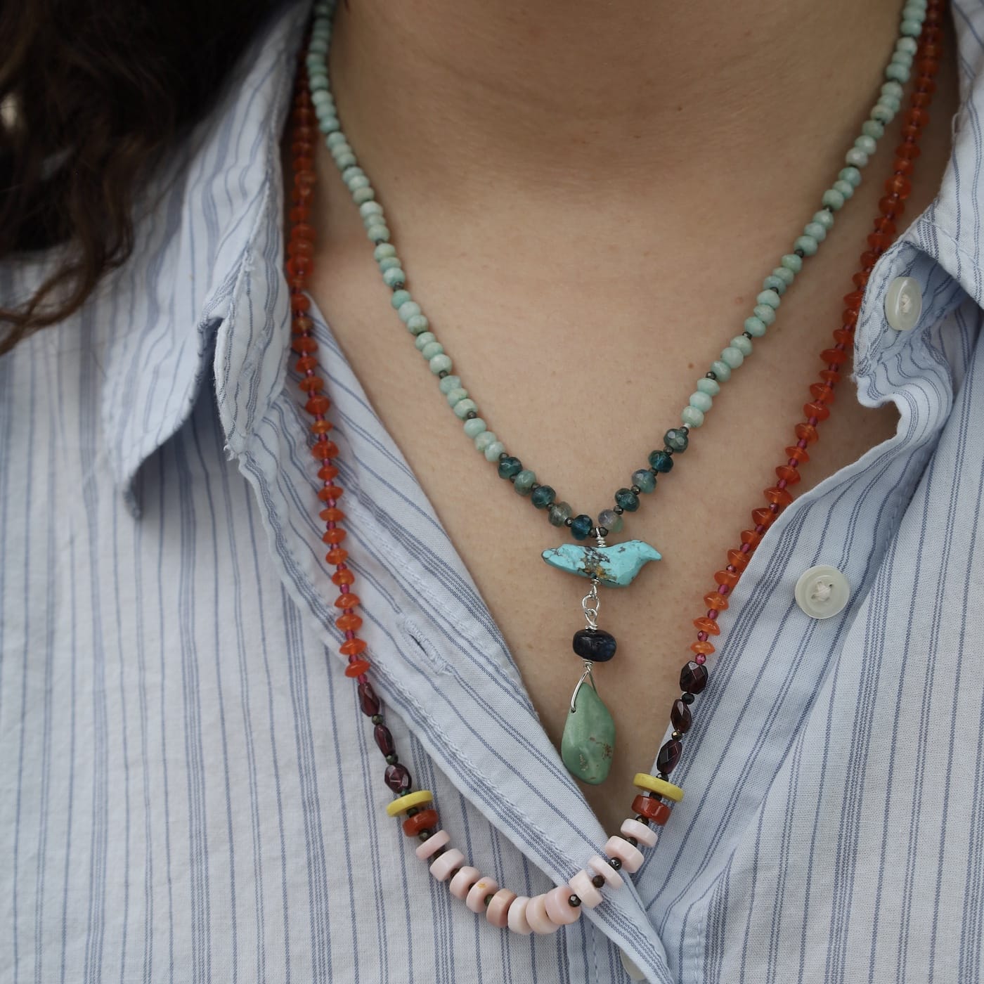 NKL Amazonite with Turquoise Bird Drop Necklace
