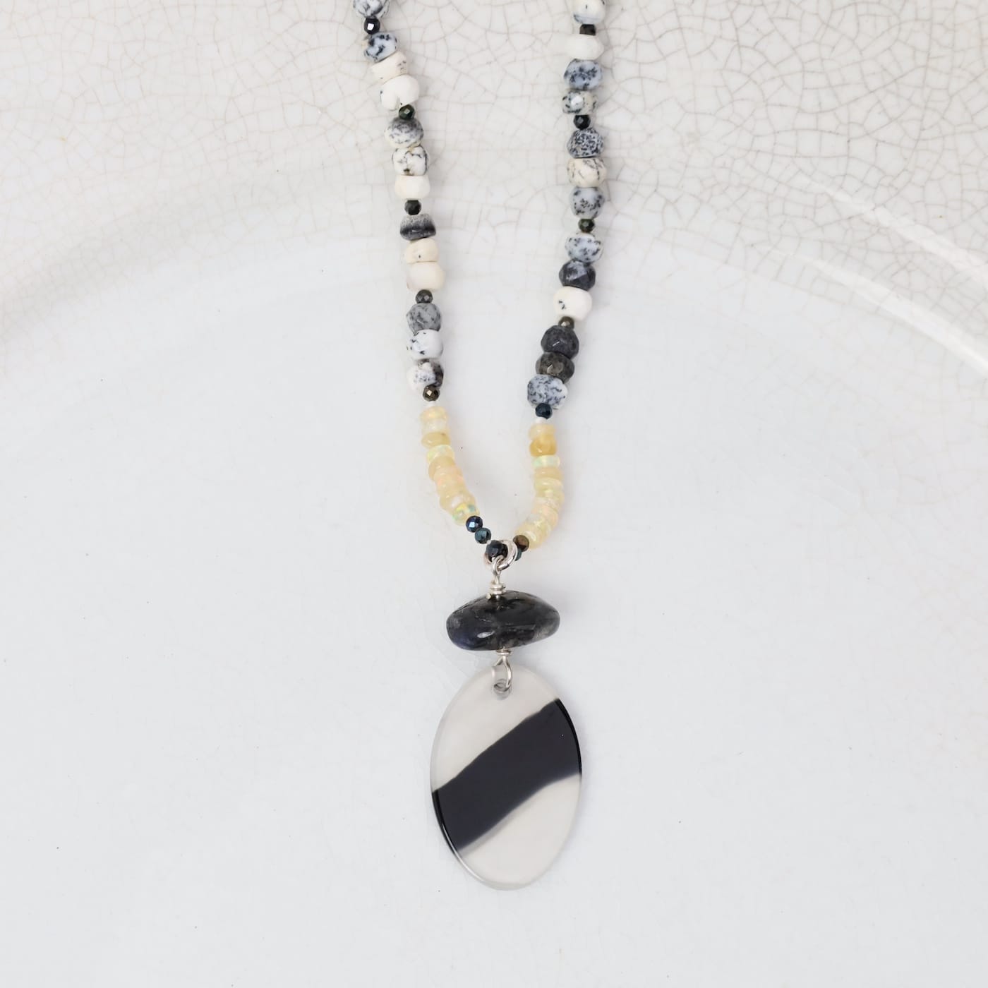 NKL Black and White Agate and Opal Necklace