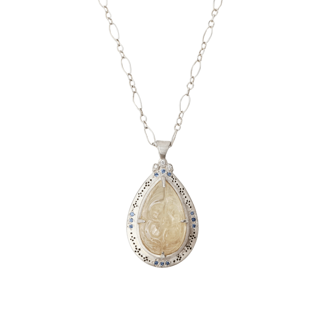 NKL-DIA One of a Kind Carved Yellow Tourmaline Pendant