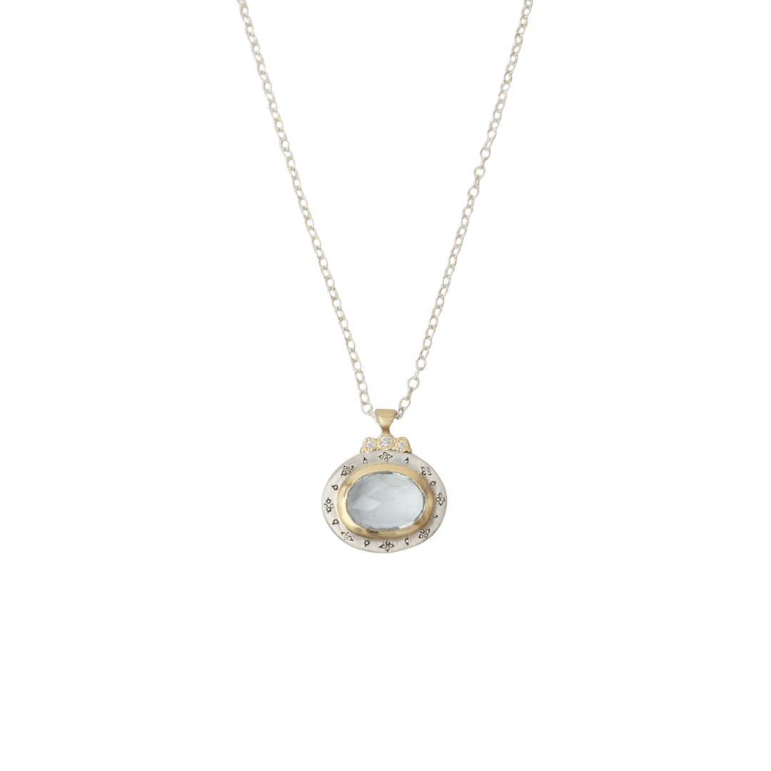 NKL-DIA One of a Kind Two Tone Rose Cut Aquamarine Pendant