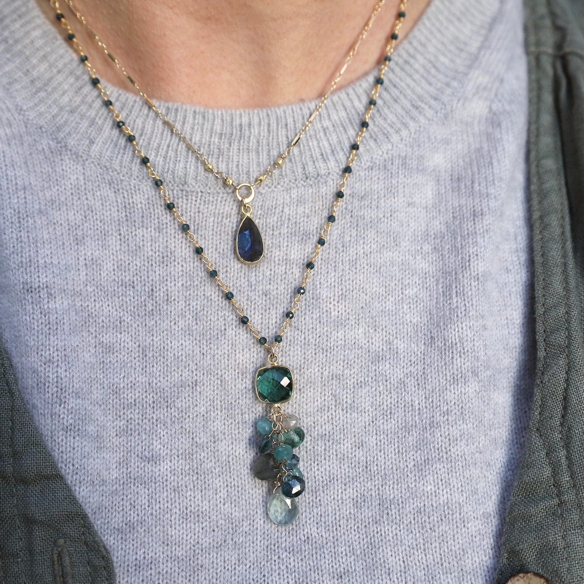NKL-GF Bezel Square Green Quartz Necklace