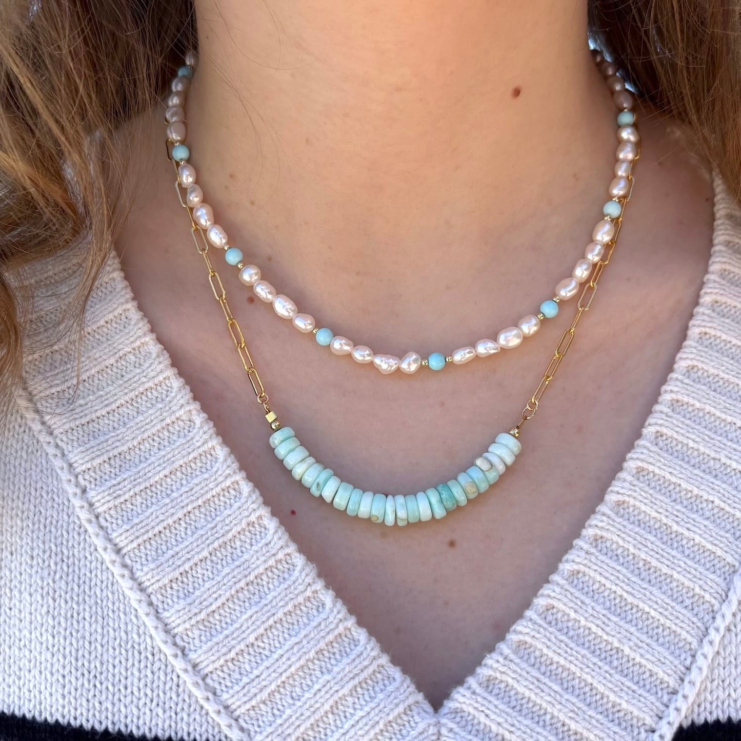 NKL-GF Gold Filled Cape May Green Opal Paperclip Necklace
