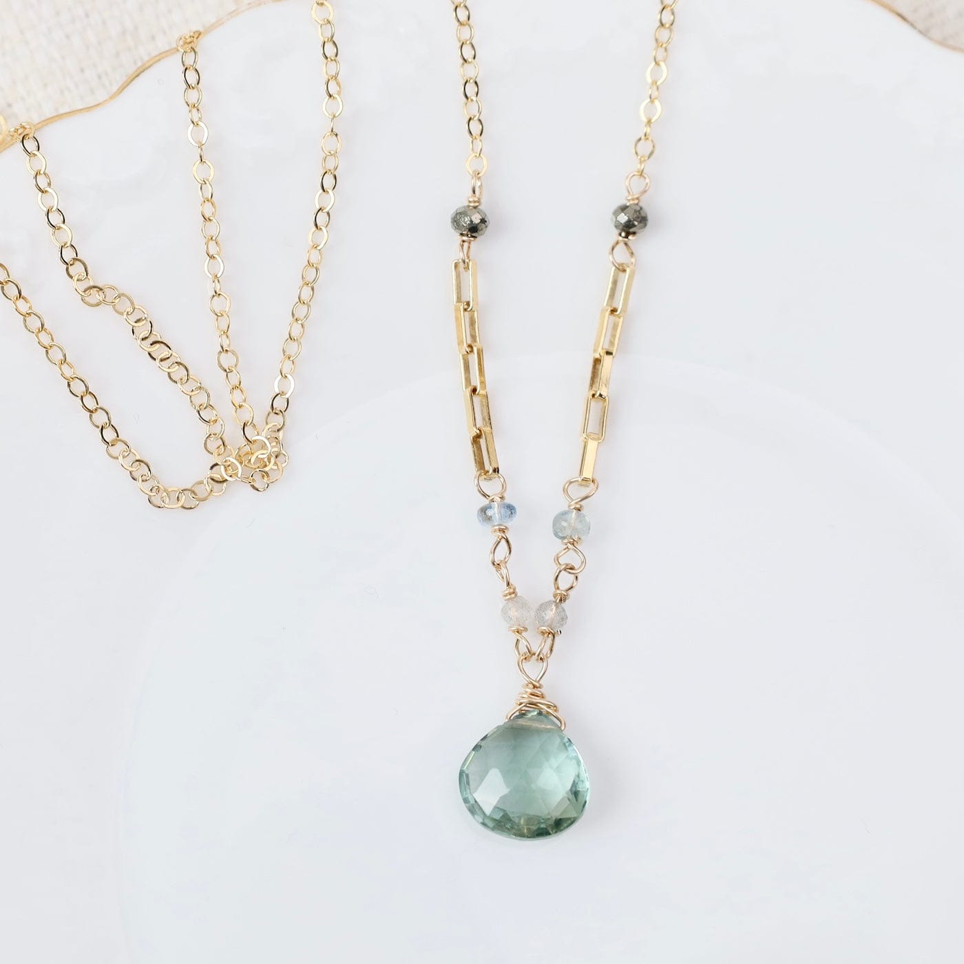 NKL-GF Gold Filled Green Amethyst Drop with Rondelles Nec