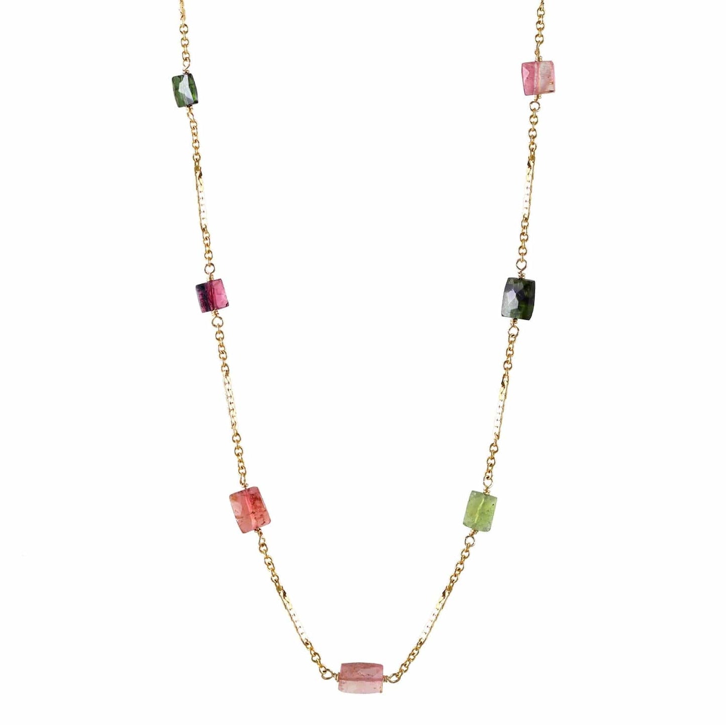 NKL-GF Long Multi Tourmaline Rectangles Station Necklace