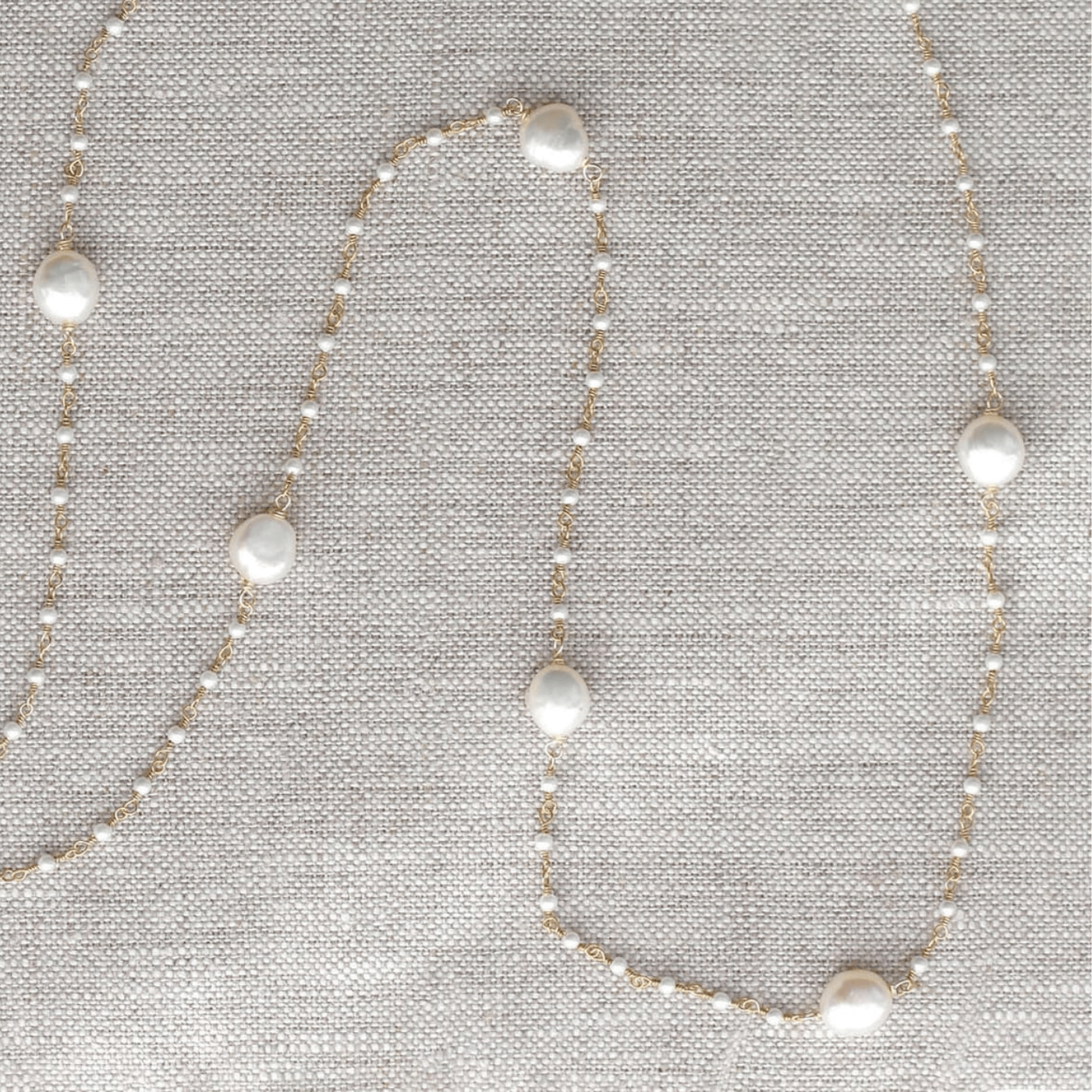 NKL-GF Long  White Pearl Bead Chain Necklace