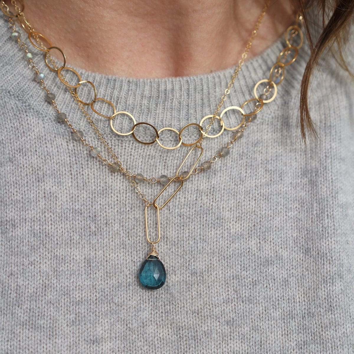 NKL-GF Loop Chain Necklace With London Blue Topaz Brio Necklace